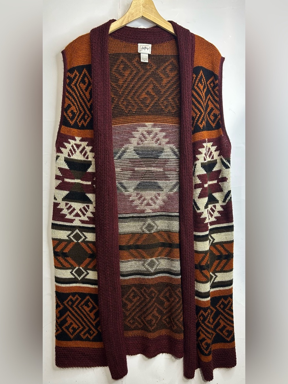 DayTrip Aztec Burnt Orange Long Line Duster Kimono Sweater XL